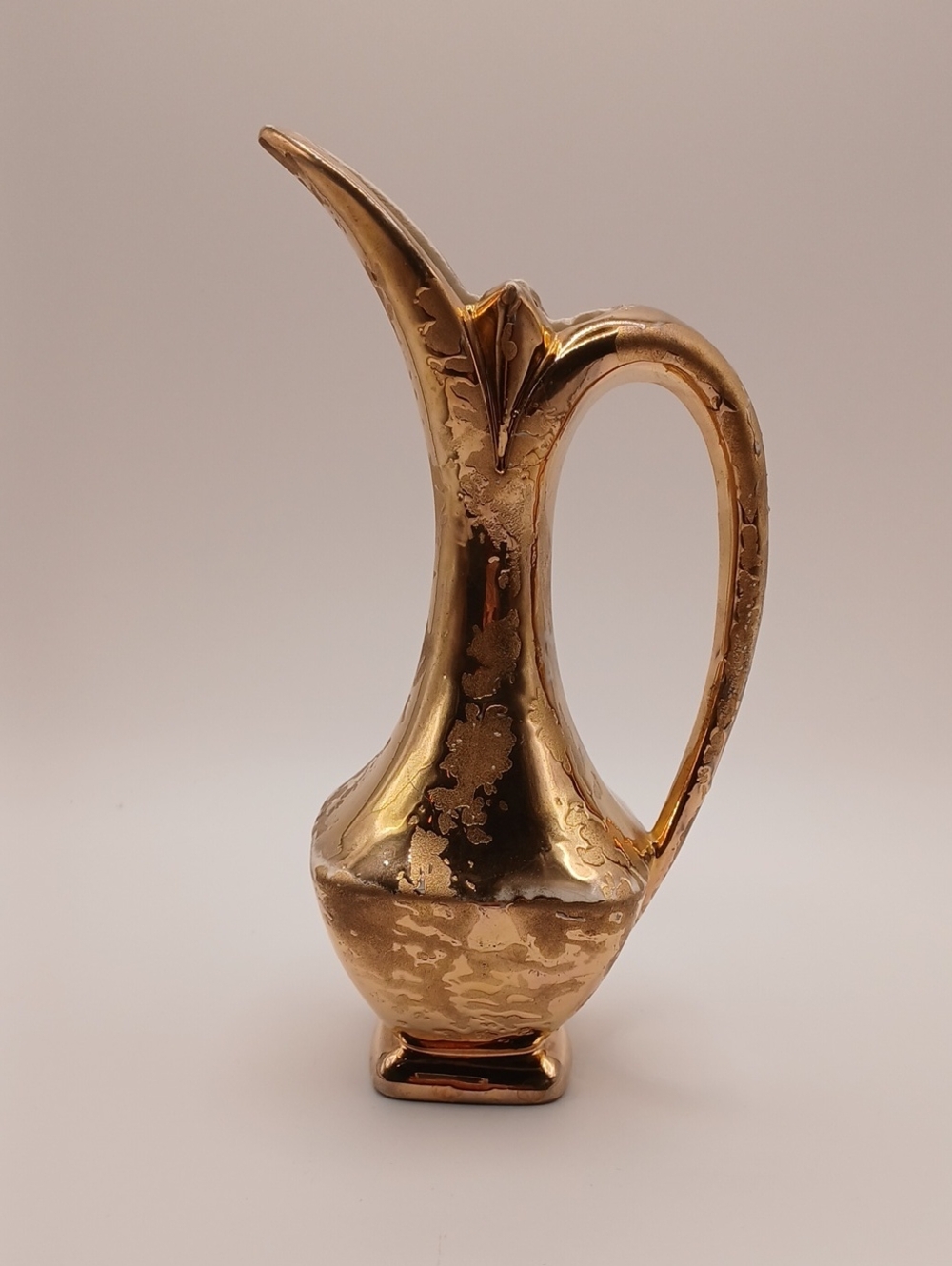 Vintage Weeping Gold Decorative Pitcher Vase Flaws 8"